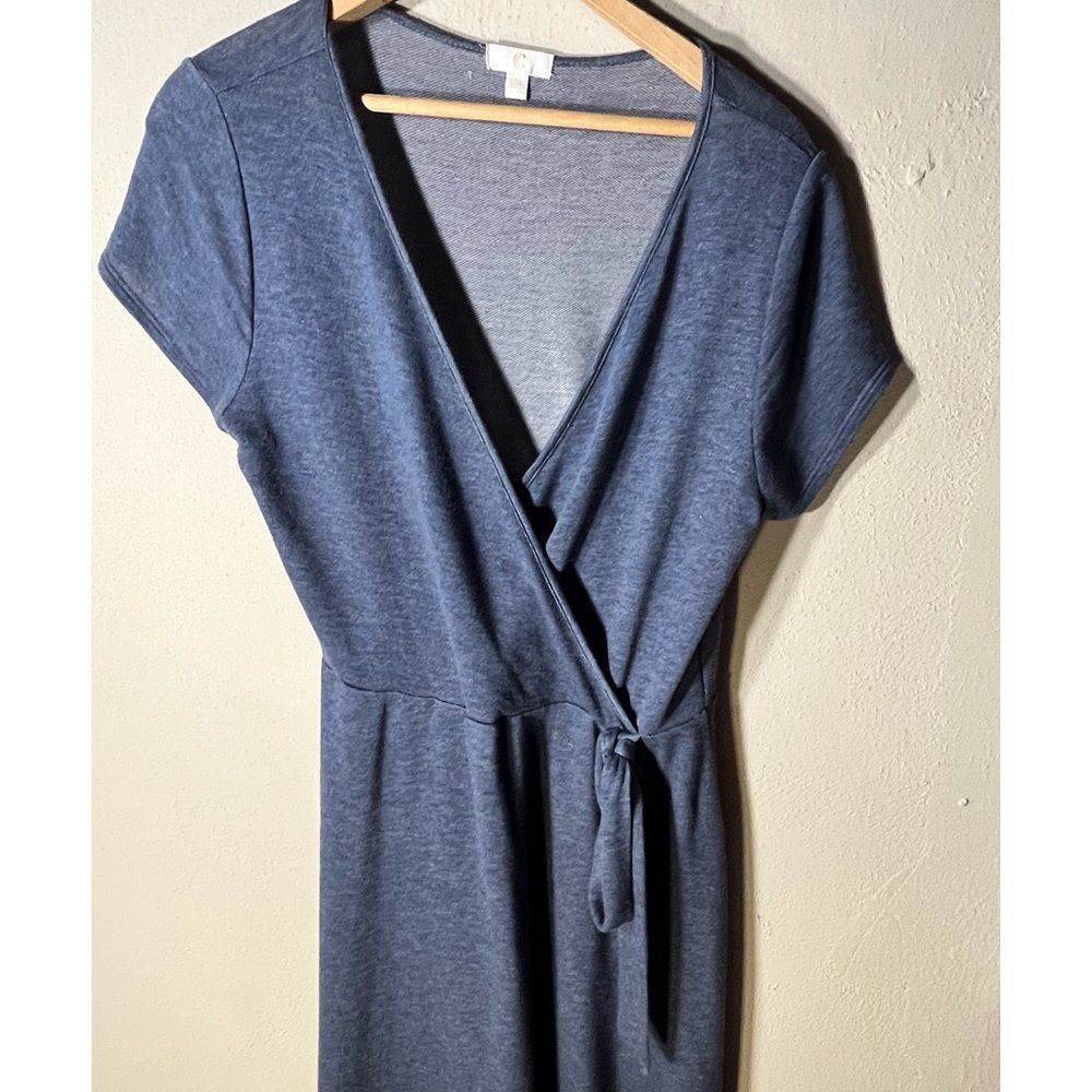 TShirt Dress Blue Faux wrap style Elastic waist Buttery soft.rayon poly blend